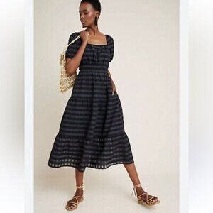 Anthropologie Francesca Tiered Midi Dress in Black Sz Small